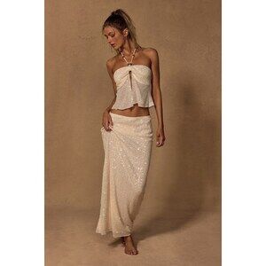 Lulus Malita Cream Crochet Sequin Low-rise Maxi Skirt White - Size S